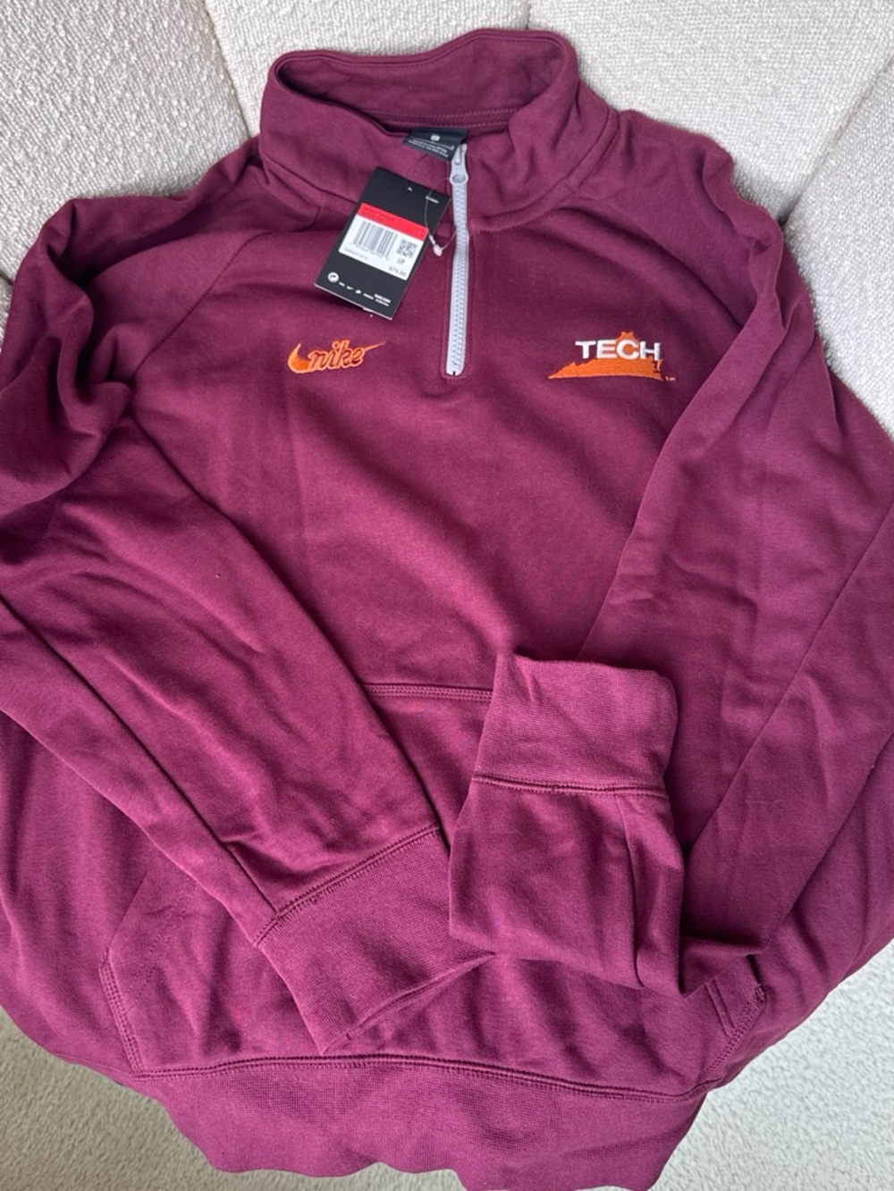 Nike Maroon Quarter-Zip Pullover with Orange Embroidery